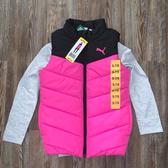 Puma Other - PUMA Girl's 2 Piece Set Quilted Vest Long Sleeve T-Shirt S (7/8) NEW